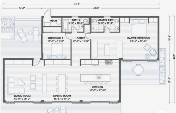 Layout for a 2 Bedrooms Container Bungalow by TC Construction