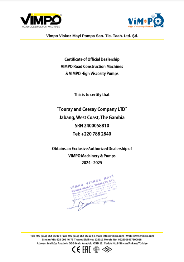 TC-Construction Official Dealership Certificate from VIMPO